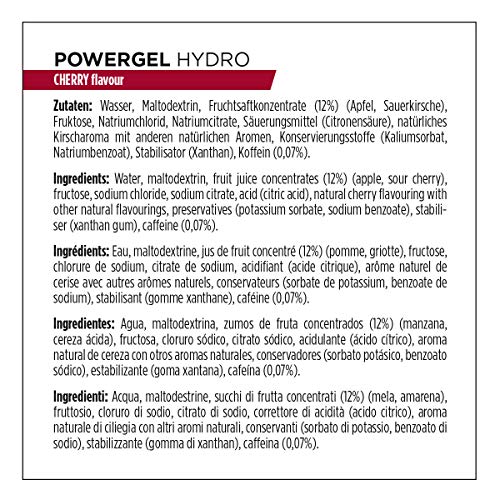 PowerBar PowerGel Hydro Cherry 24x67ml - Gel Energético de Alto Carbono + C2MAX Magnesio y Sodio + 51mg Cafeína