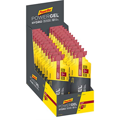 PowerBar PowerGel Hydro Cherry 24x67ml - Gel Energético de Alto Carbono + C2MAX Magnesio y Sodio + 51mg Cafeína
