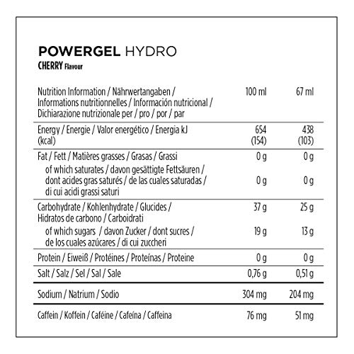 PowerBar PowerGel Hydro Cherry 24x67ml - Gel Energético de Alto Carbono + C2MAX Magnesio y Sodio + 51mg Cafeína