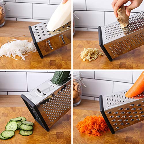Poxcap - Rallador multifuncional de caja, queso, verduras, jengibre, utensilios de cocina, ralladores, multiusos, herramienta para rallar, mango curvo antideslizante, MasterCheese, juego con 4 lados