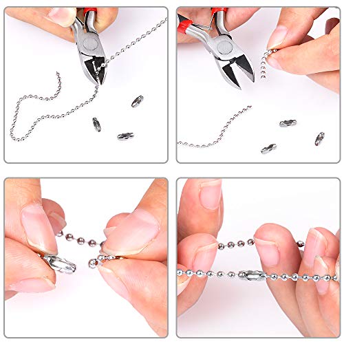PP OPOUNT Cadena de bolas de acero inoxidable de 2,4 mm, cadena de bolas de 80 cm, cadena ajustable de metal, cadena de extensión con cuentas con conector a juego y 1 alicates de joyería