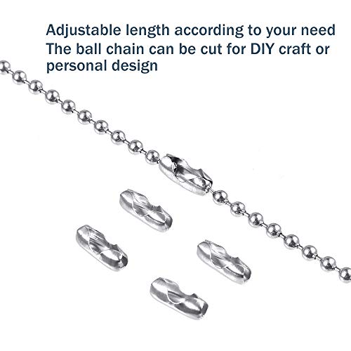 PP OPOUNT Cadena de bolas de acero inoxidable de 2,4 mm, cadena de bolas de 80 cm, cadena ajustable de metal, cadena de extensión con cuentas con conector a juego y 1 alicates de joyería