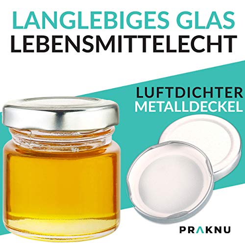 Praknu - Juego de 25 tarros pequeños de 50 ml con tapa, etiquetas herméticas para regalar
