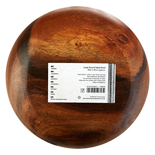 Premier Housewares - Ensaladera de madera de acacia (redonda, tamaño grande)