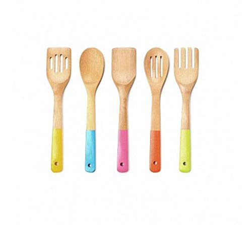 Premier Housewares - Juego de utensilios de cocina con asas en tono pastel, de bambú, multicolor, bambú, multicolor, 5 piezas