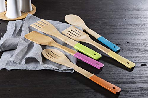 Premier Housewares - Juego de utensilios de cocina con asas en tono pastel, de bambú, multicolor, bambú, multicolor, 5 piezas