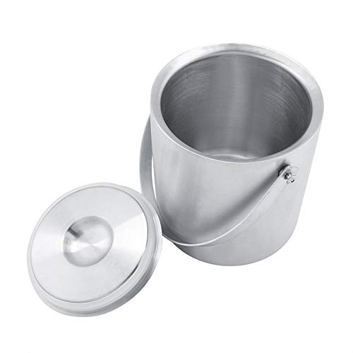 Premium Cubitera, Cubo Hielo Acero Inox Aislado de Doble Pared con Mango Tapa y Pinzas para BBQs Cócteles Fiestas Cumpleaños y Aniversarios (2L)