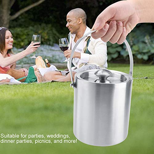 Premium Cubitera, Cubo Hielo Acero Inox Aislado de Doble Pared con Mango Tapa y Pinzas para BBQs Cócteles Fiestas Cumpleaños y Aniversarios (2L)