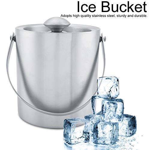 Premium Cubitera, Cubo Hielo Acero Inox Aislado de Doble Pared con Mango Tapa y Pinzas para BBQs Cócteles Fiestas Cumpleaños y Aniversarios (2L)