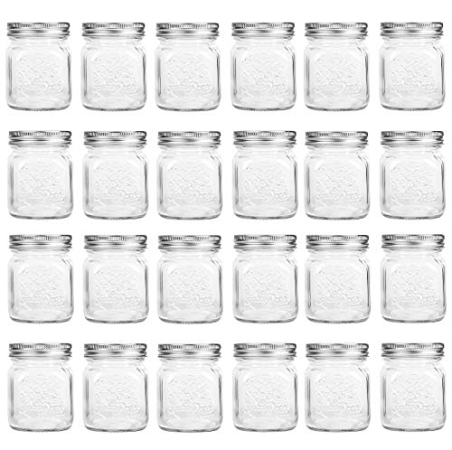 PREMIUM VIALS CREATIVE PACKAGING SOLUTIONS 24 Pack, los tarros de albañil, 4 oz Mini tarros de enlatado frascos de Vidrio con Tapas Ideal para Mermelada, Miel, favores de la Boda