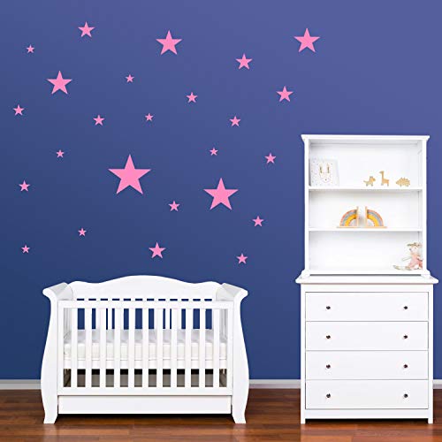 PREMYO 25 Estrellas Pegatinas Pared Infantil - Vinilos Decorativos Habitación Bebé Niña - Fácil de Poner Rosa
