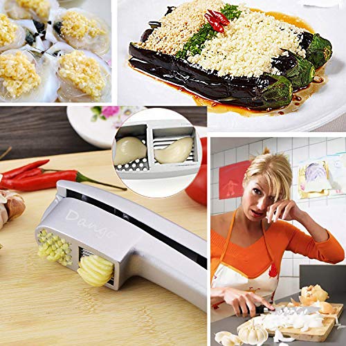 Prensa de ajo, 2 en 1, picadora profesional de ajo y rebanadora, de aluminio resistente para restaurante profesional, hotel, hogar, cocina