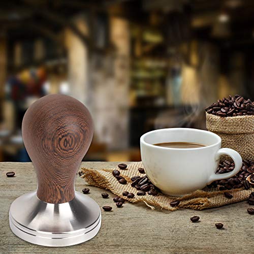 Prensa de café expreso de madera de 58 mm, base de rosca, con mango de martillo, prensa en polvo de granos de café