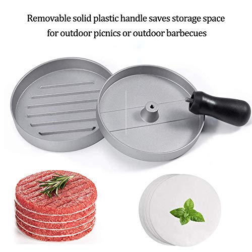 Prensa de Hamburguesa Antiadherente Molde Hamburguesa con 80 Papeles de Hamburguesas Patty Maker Molde de Empanada de Aluminio para Barbacoas Picnic Fiesta Hecho en Casa Hamburguesa Tocino Salchicha