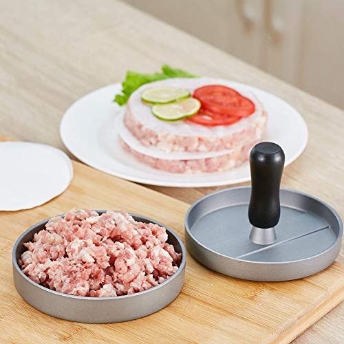 Prensa de Hamburguesa Antiadherente Molde Hamburguesa con 80 Papeles de Hamburguesas Patty Maker Molde de Empanada de Aluminio para Barbacoas Picnic Fiesta Hecho en Casa Hamburguesa Tocino Salchicha