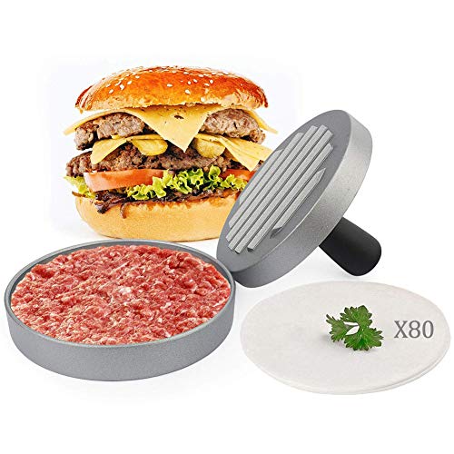 Prensa de Hamburguesa Antiadherente Molde Hamburguesa con 80 Papeles de Hamburguesas Patty Maker Molde de Empanada de Aluminio para Barbacoas Picnic Fiesta Hecho en Casa Hamburguesa Tocino Salchicha