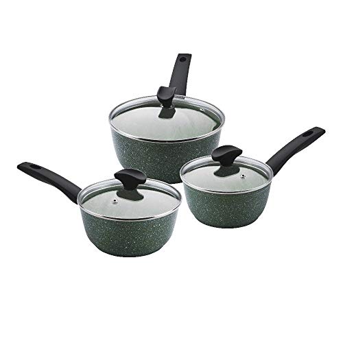 Prestige Eco batería de Cocina de 3 Piezas, cazos antiadherentes con Tapa, menaje de Cocina de Aluminio Reciclado con Antiadherente Vegetal, Set de Calidad para Todas Las cocinas