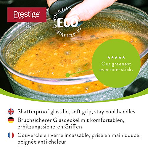 Prestige Eco batería de Cocina de 3 Piezas, cazos antiadherentes con Tapa, menaje de Cocina de Aluminio Reciclado con Antiadherente Vegetal, Set de Calidad para Todas Las cocinas