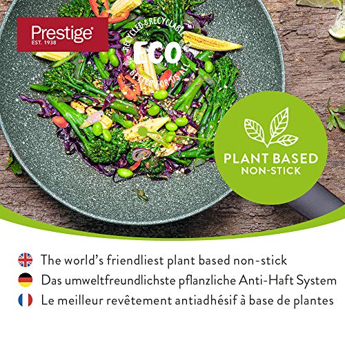 Prestige Eco Wok Antiadherente de 28 cm, sartén de Aluminio Reciclado con Antiadherente de Base Vegetal, Wok Redondo Apto para lavavajillas con 5 años de garantía