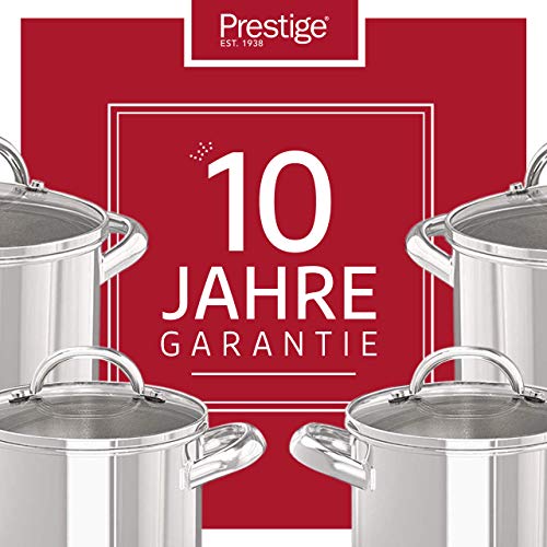 Prestige Juego de cacerolas de Acero Inoxidable, 4 cazuelas con Tapa, batería de Cocina para inducción de 16, 18, 20 y 24 cm con Escala de medición, Acero Inoxidable, Plateado