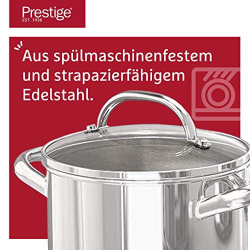 Prestige Juego de cacerolas de Acero Inoxidable, 4 cazuelas con Tapa, batería de Cocina para inducción de 16, 18, 20 y 24 cm con Escala de medición, Acero Inoxidable, Plateado