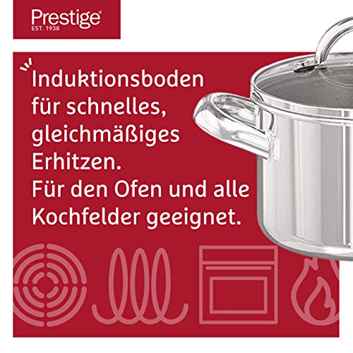 Prestige Juego de cacerolas de Acero Inoxidable, 4 cazuelas con Tapa, batería de Cocina para inducción de 16, 18, 20 y 24 cm con Escala de medición, Acero Inoxidable, Plateado