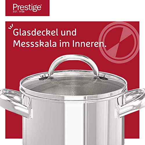 Prestige Juego de cacerolas de Acero Inoxidable, 4 cazuelas con Tapa, batería de Cocina para inducción de 16, 18, 20 y 24 cm con Escala de medición, Acero Inoxidable, Plateado