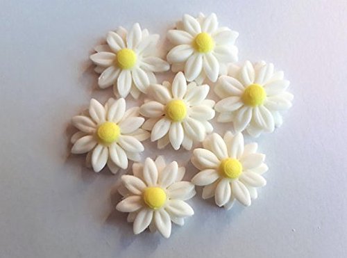 Pretty blanco comestible margarita flores de azúcar decoración para tartas PK 18 primavera verano cumpleaños, bodas, compromisos, aniversarios, magdalenas, pasteles