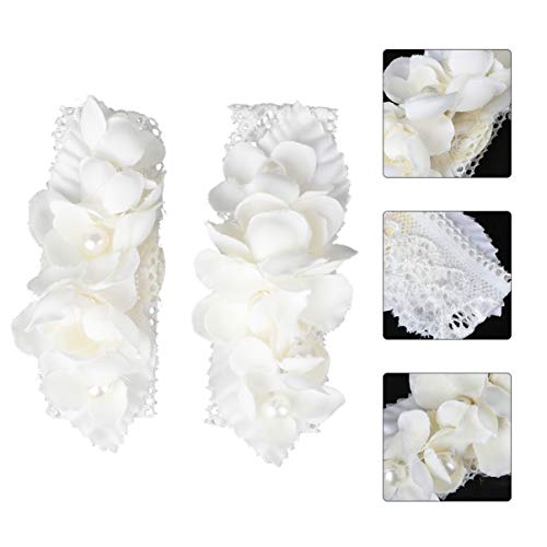 PRETYZOOM 2 Piezas de Perlas Ramillete de Muñeca Nupcial con Cinta de Hilo Pulsera de Muñeca de Boda Ramillete de Novia Ramillete de Dama de Honor Pulsera de Flores con Cuentas Pulsera de
