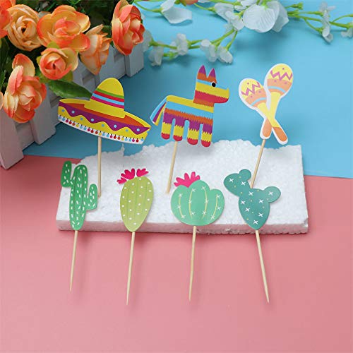 PRETYZOOM 35 Piezas Fiesta de México Cupcake Toppers Recoge Cactus Hat Alpaca en Forma de Pastel Toppers Postre Fruta Picks Party Cake Stick Picks para Fiesta de Verano Decoración de Cumpleaños