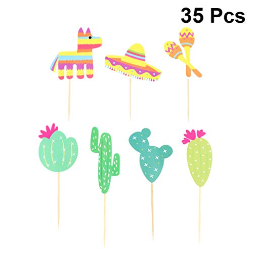 PRETYZOOM 35 Piezas Fiesta de México Cupcake Toppers Recoge Cactus Hat Alpaca en Forma de Pastel Toppers Postre Fruta Picks Party Cake Stick Picks para Fiesta de Verano Decoración de Cumpleaños