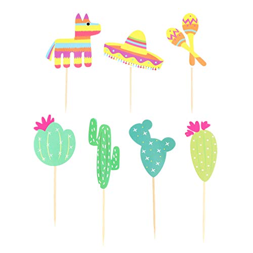 PRETYZOOM 35 Piezas Fiesta de México Cupcake Toppers Recoge Cactus Hat Alpaca en Forma de Pastel Toppers Postre Fruta Picks Party Cake Stick Picks para Fiesta de Verano Decoración de Cumpleaños