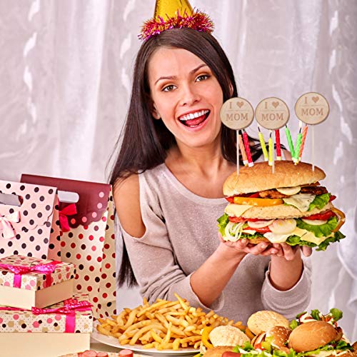 PRETYZOOM 5Pcs Cake Toppers I Love Mom Design Wooden Vintage Cupcake Toppers Postre Topper Cake Picks para El Día de La Madre Decoración de La Torta de Cumpleaños (Caqui)
