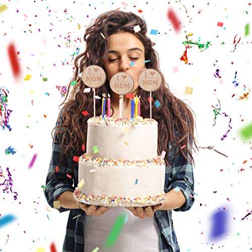 PRETYZOOM 5Pcs Cake Toppers I Love Mom Design Wooden Vintage Cupcake Toppers Postre Topper Cake Picks para El Día de La Madre Decoración de La Torta de Cumpleaños (Caqui)