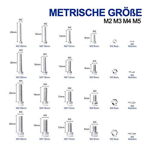PRIME DAY 880 Pcs M2 M3 M4 Acero Inoxidable de seis cabeza de botón Tornillos Tuercas y Arandelas Surtido Kit la retención de con plano Caso Caja + Tornillo Llave