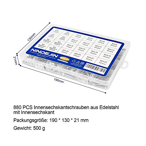PRIME DAY 880 Pcs M2 M3 M4 Acero Inoxidable de seis cabeza de botón Tornillos Tuercas y Arandelas Surtido Kit la retención de con plano Caso Caja + Tornillo Llave