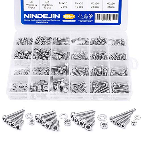 PRIME DAY 880 Pcs M2 M3 M4 Acero Inoxidable de seis cabeza de botón Tornillos Tuercas y Arandelas Surtido Kit la retención de con plano Caso Caja + Tornillo Llave