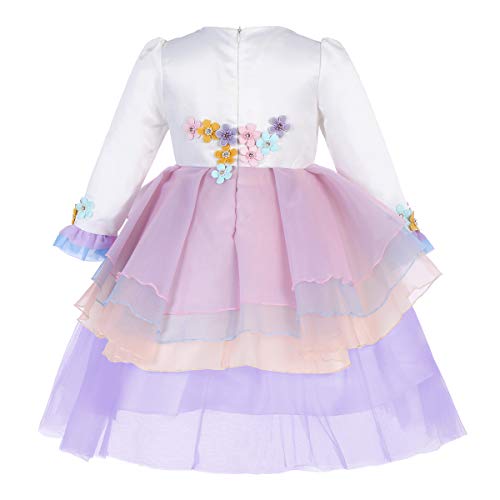 Princesa Bebé Niña Vestido Unicornio Cumpleaños Disfraz deCosplay para Fiesta Carnaval Navidad Bautizo Comunión Boda Manga Larga 002 Morado(2PCS) 4-5 años
