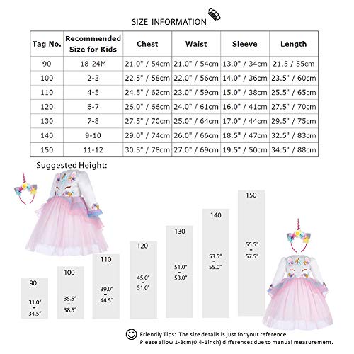 Princesa Bebé Niña Vestido Unicornio Cumpleaños Disfraz deCosplay para Fiesta Carnaval Navidad Bautizo Comunión Boda Manga Larga 002 Morado(2PCS) 4-5 años