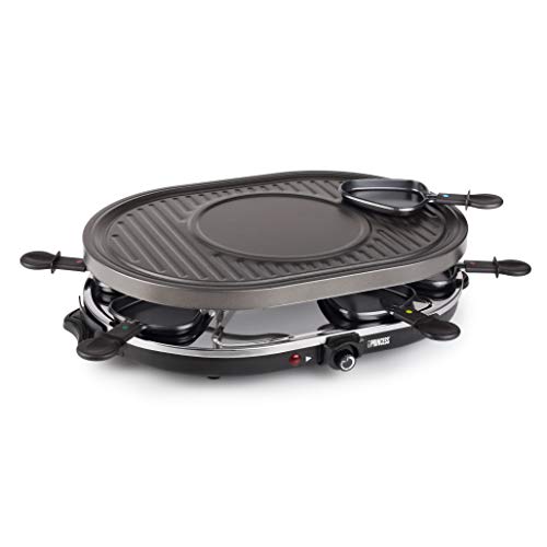 Princess 162700 Oval Grill Party – Raclette y parrilla, con parte diseñada especialmente para creps, 8 personas