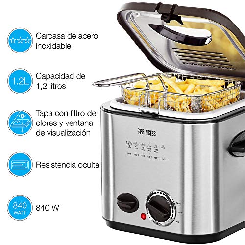 Princess 182611 - Fondue y Minifreidora se Calienta Rápidamente, Filtro de Olores, Volumen de 1.2 Litros