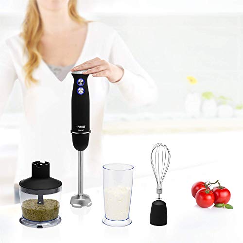 Princess 221220 - Set de batidora de mano con control de velocidad, 800 W, incluye taza de medir, picador y batidor, acero Inoxidable, acabado de goma, negro