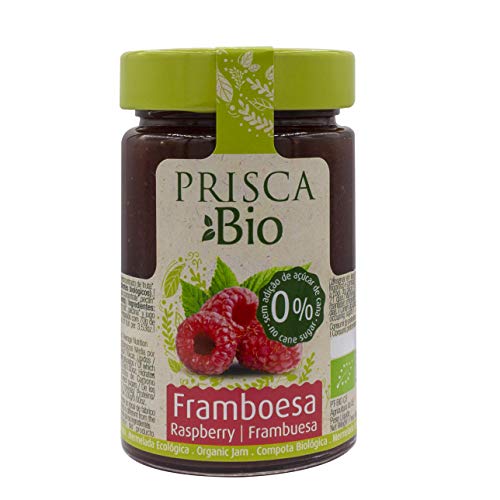 PRISCA Mermelada 100% Ecológica de Frambuesa, Frutos Rojos, Fresa - Sin Azúcar - 3 Unidades de 240 gr