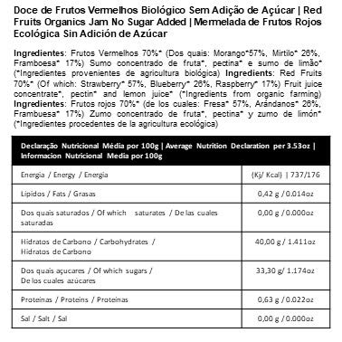 PRISCA Mermelada 100% Ecológica de Frambuesa, Frutos Rojos, Fresa - Sin Azúcar - 3 Unidades de 240 gr