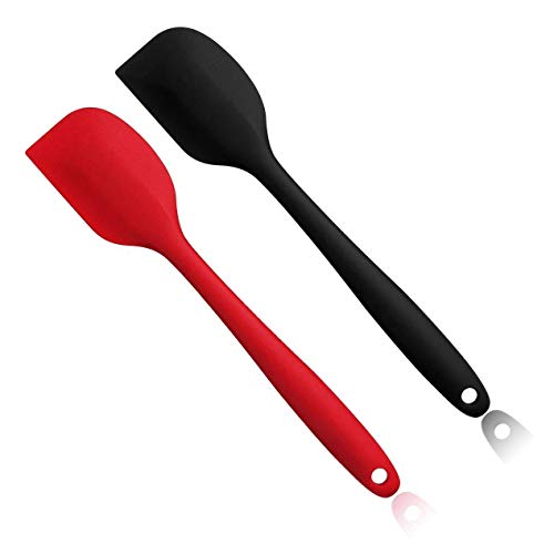 Pritogo - Juego de 2 espátulas de cocina de silicona, 28,5 cm, núcleo de metal, sin BPA, hasta 220 grados, color rojo y negro, silicona, rojo y negro, 2 Stück(28,5*5,5cm)