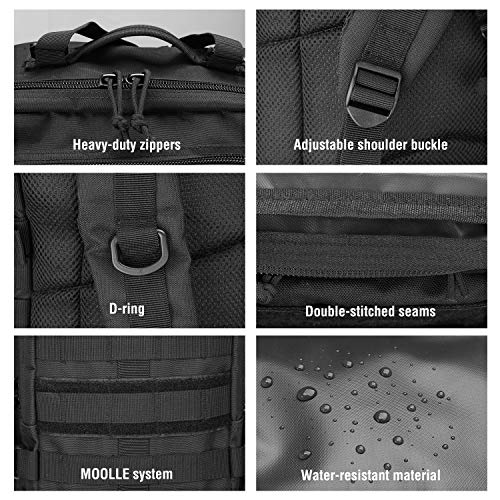 Procase Mochila Táctica Militar 35L, Paquete de Asalto MOLLE de Gran Capacidad para Utilidad Militar, Bolsa Caminata de 2 Días para Caza Senderismo Acampada y Actividad al Aire Libre –Negro