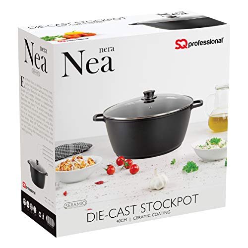 Profesional SQ Nea Nera 40 cm/18 litros antiadherente cacerola con tapa de cristal