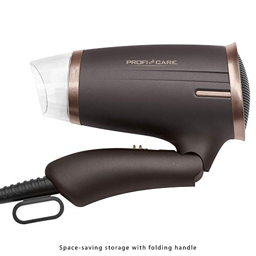 ProfiCare HT 3009 - Secador de Pelo de Viaje con Mango Plegable, 2 Niveles Potencia, 1400 W, Color marrón