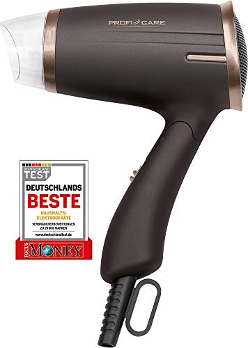 ProfiCare HT 3009 - Secador de Pelo de Viaje con Mango Plegable, 2 Niveles Potencia, 1400 W, Color marrón