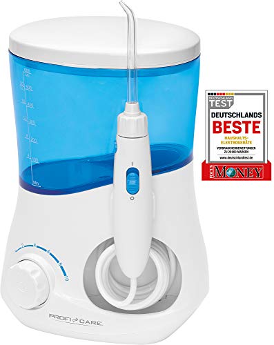 ProfiCare PC-MD 3005 - Irrigador Dental eléctrico, 3 boquillas de Limpieza + 1 Accesorio para Limpieza de Lengua, función de Temporizador, presión de Agua Ajustable, a Prueba de Salpicaduras
